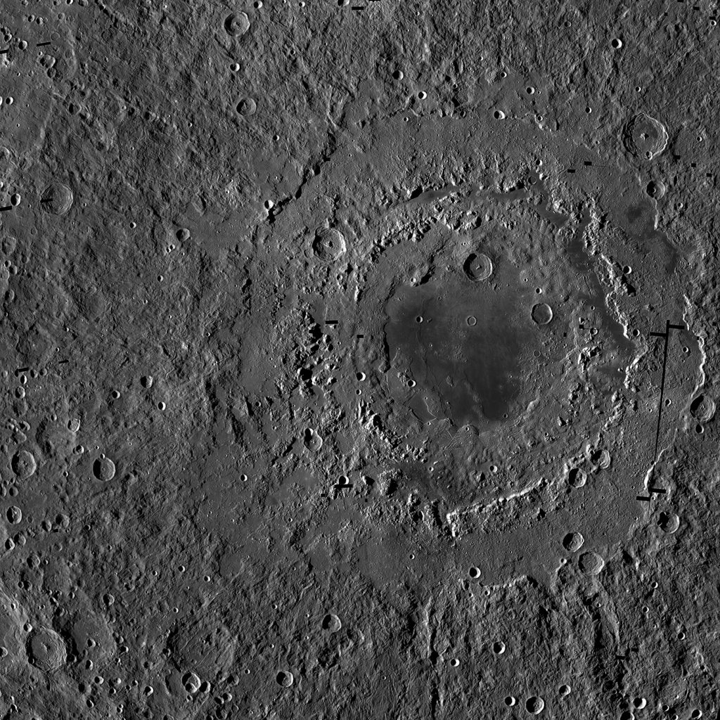 Orientale basin has three distinct rings. This view is a mosaic of images from NASA’s Lunar Reconnaissance Orbiter. (Credit: NASA/GSFC/Arizona State University)